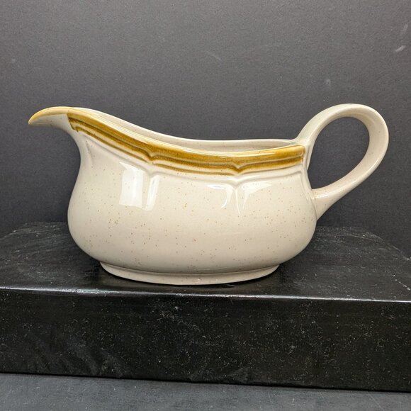 Crown Manor Handpainted Stoneware Desert Winds Pattern Brown Gravy Boat - Picture 1 of 7